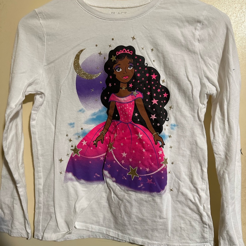 Girls' White and Pink Princess Long Sleeve Shirt